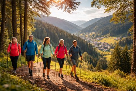 Menschen beim Walking im Wald